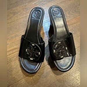 Tory Burch Black Patent Slide Sandals